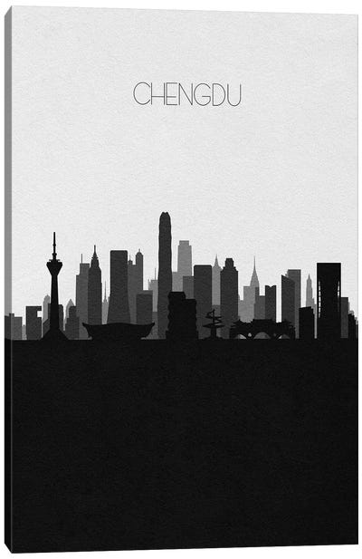 Chengdu, China City Skyline Canvas Art Print - Black & White Skylines