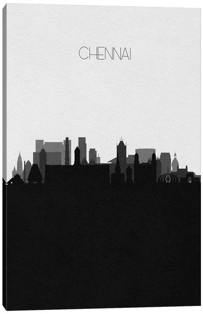 Chennai, India City Skyline Canvas Art Print - Black & White Skylines