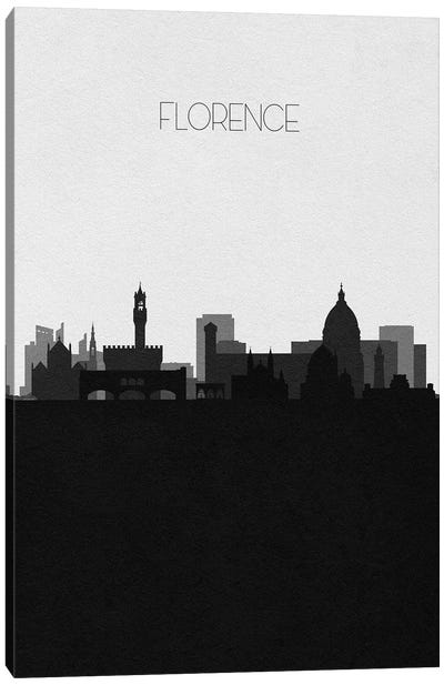 Florence, Italy City Skyline Canvas Art Print - Black & White Skylines