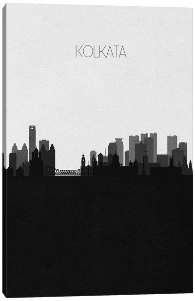 Kolkata, India City Skyline Canvas Art Print - Black & White Skylines