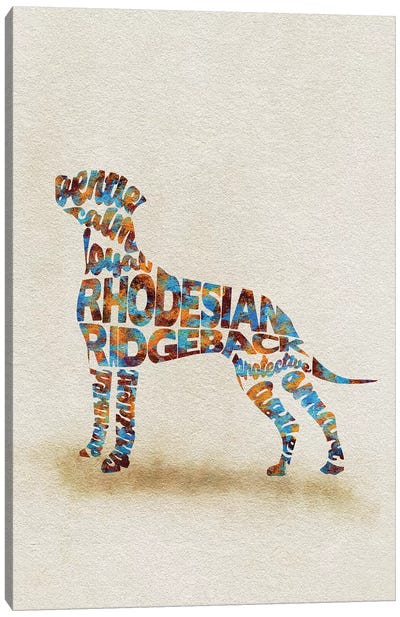 Rhodesian Ridgeback Canvas Art Print - Typographic Dogs