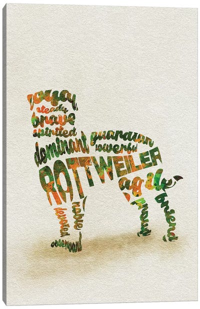 Rottweiler Canvas Art Print - Typographic Dogs