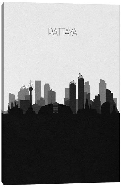 Pattaya, Thailand City Skyline Canvas Art Print - Black & White Skylines