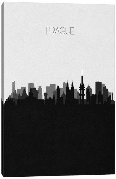 Prague, Czechia City Skyline Canvas Art Print - Black & White Skylines