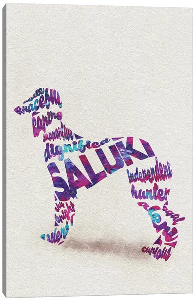 Saluki Canvas Art Print - Typographic Dogs