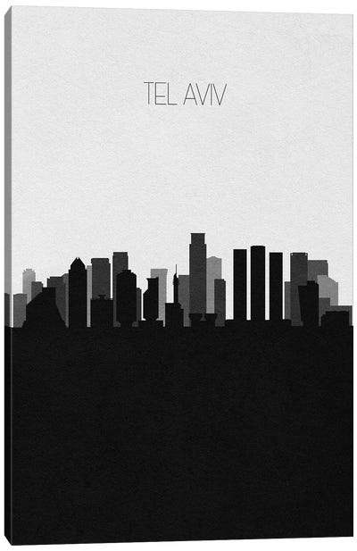 Tel Aviv, Israel City Skyline Canvas Art Print - Black & White Skylines