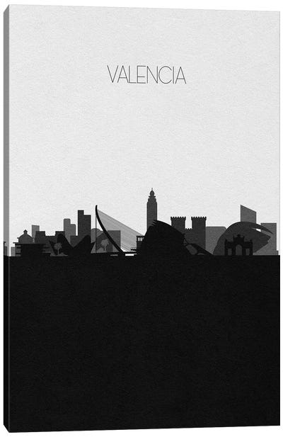 Valencia, Spain City Skyline Canvas Art Print - Black & White Skylines