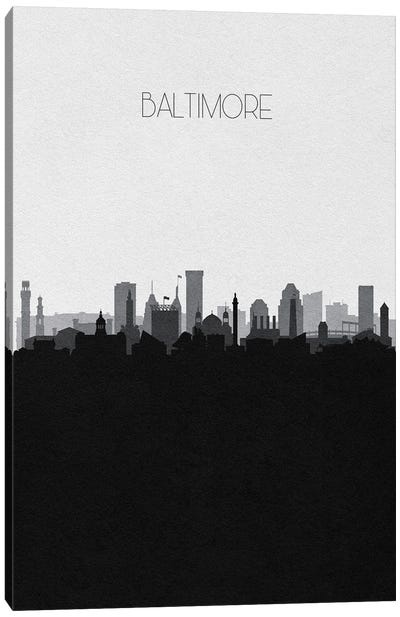 Baltimore Skyline Canvas Art Print - Black & White Skylines