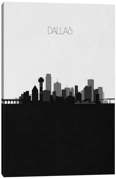 Dallas Skyline Canvas Art Print - Black & White Skylines
