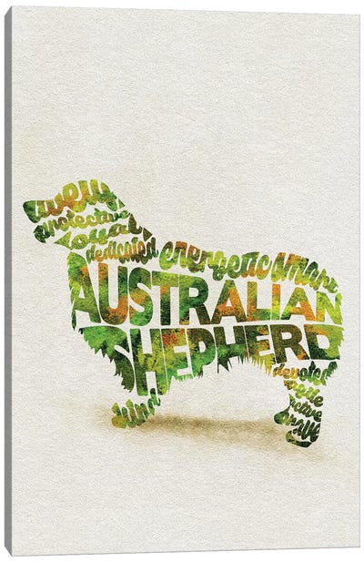 Australian Shepherd Canvas Art Print - Typographic Dogs