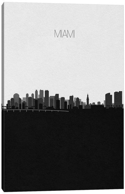 Miami Skyline Canvas Art Print - Black & White Skylines
