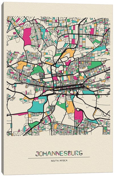 Johannesburg, South Africa Map Canvas Art Print - City Maps