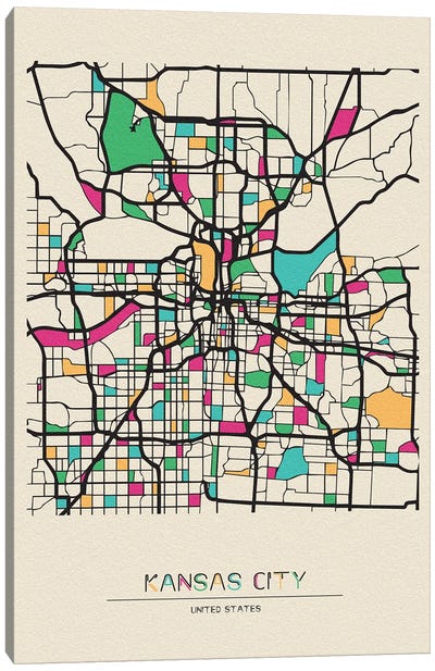 Kansas City, Missouri Map Canvas Art Print - Ayse Deniz Akerman