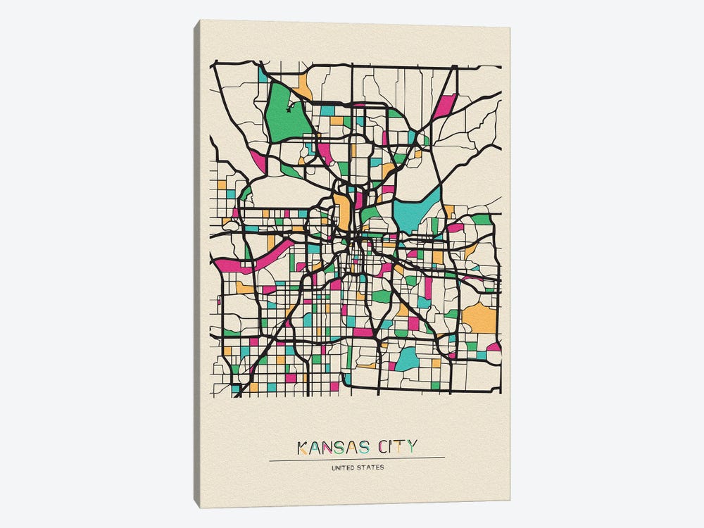 Kansas City, Missouri Map by Ayse Deniz Akerman 1-piece Canvas Wall Art