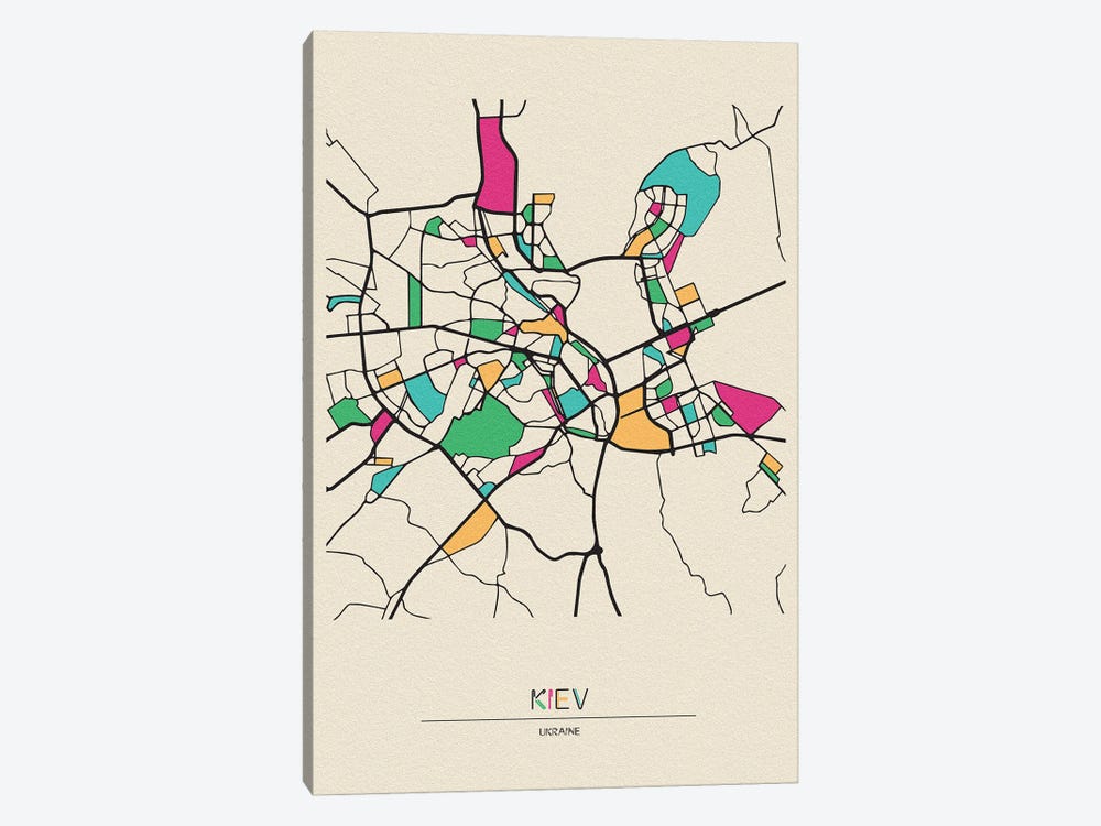 Kiev, Ukraine Map by Ayse Deniz Akerman 1-piece Canvas Print