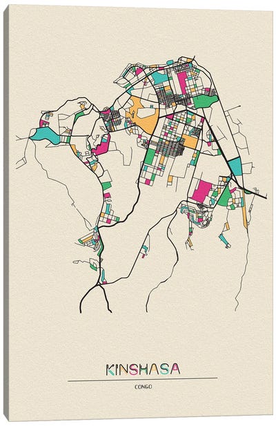 Kinshasa, DR Congo Map Canvas Art Print - City Maps