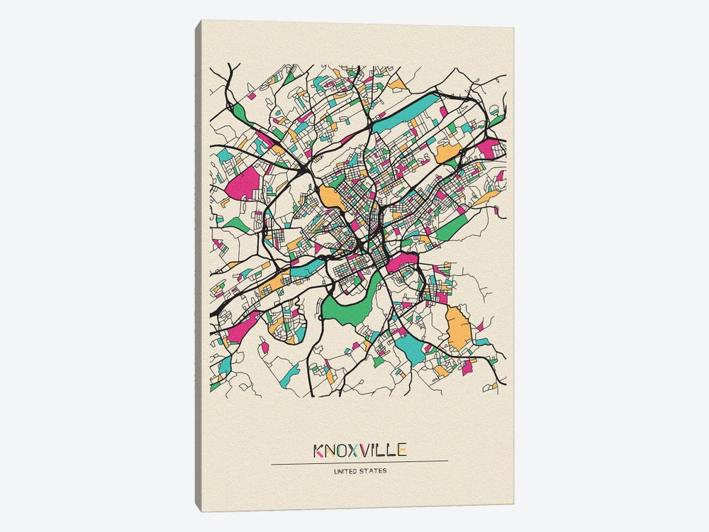 Knoxville, Tennessee Map by Ayse Deniz Akerman 1-piece Canvas Art
