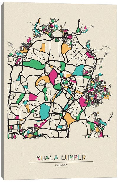 Kuala Lumpur, Malaysia Map Canvas Art Print - City Maps