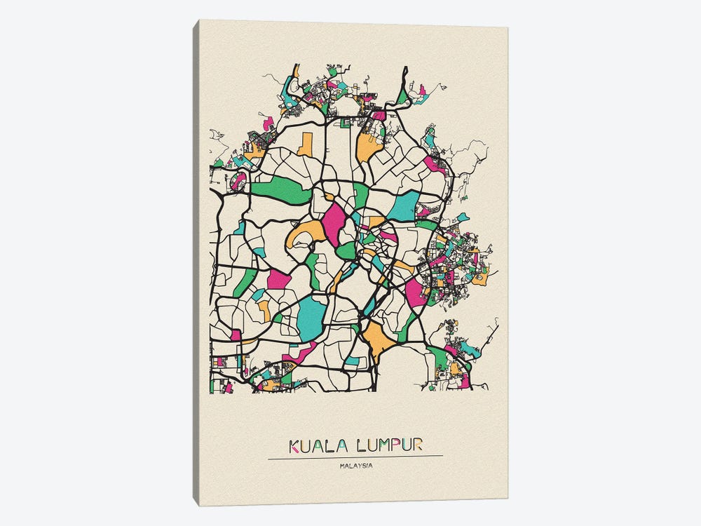Kuala Lumpur, Malaysia Map by Ayse Deniz Akerman 1-piece Canvas Artwork
