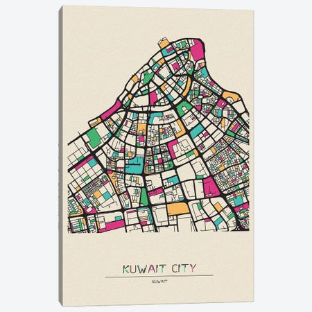 Kuwait City Map Canvas Print #ADA524} by Ayse Deniz Akerman Art Print