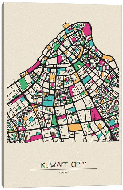 Kuwait City Map Canvas Art Print - City Maps