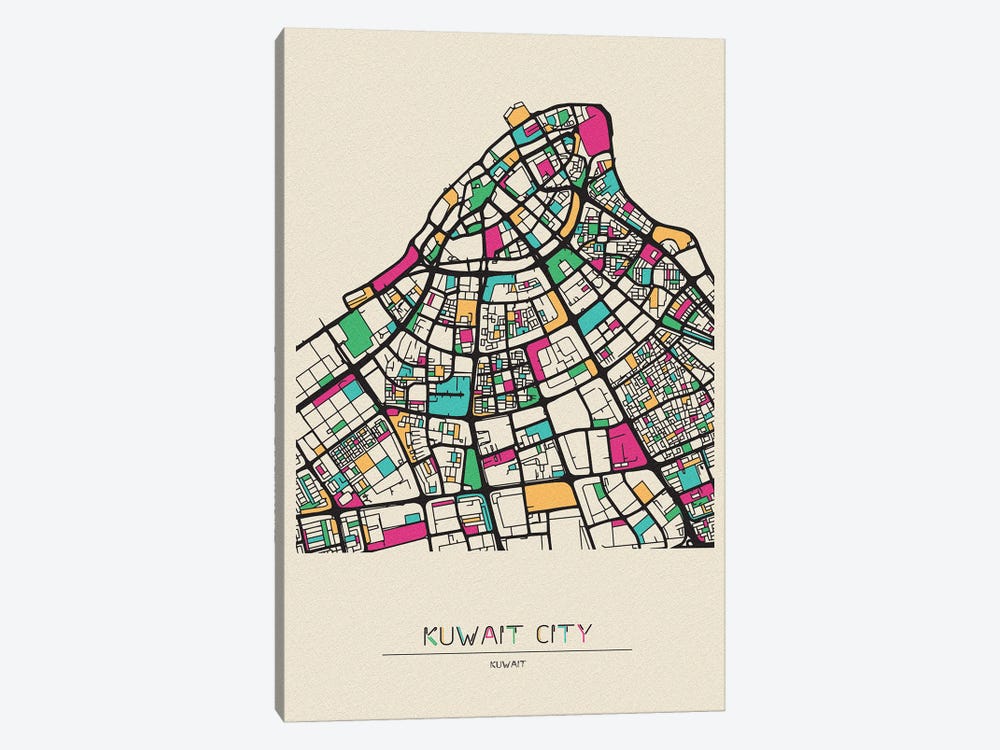 Kuwait City Map by Ayse Deniz Akerman 1-piece Canvas Print
