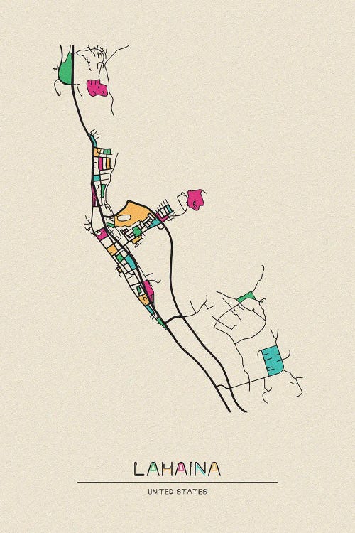 Lahaina, Hawaii Map by Ayse Deniz Akerman wall art