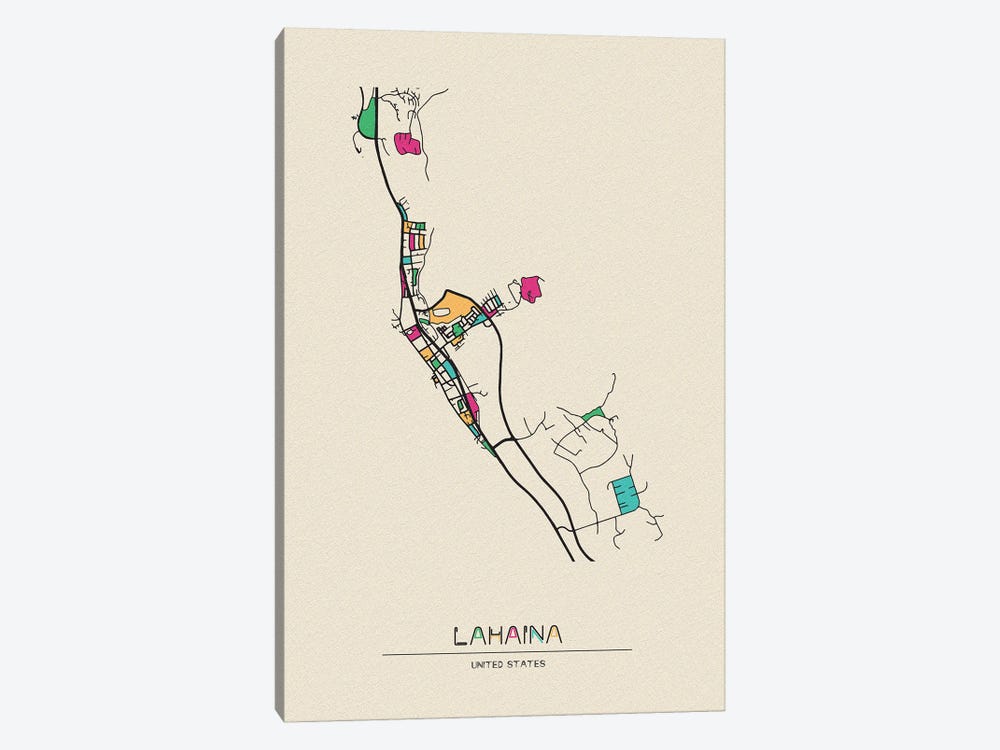 Lahaina, Hawaii Map by Ayse Deniz Akerman 1-piece Canvas Art