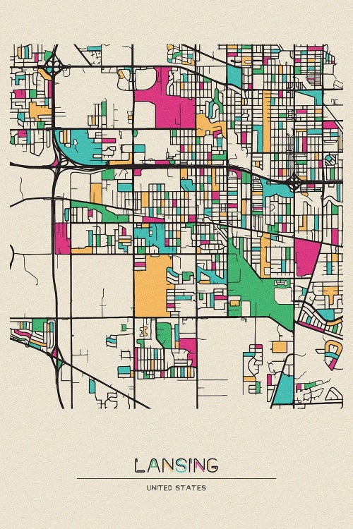 Lansing, Michigan Map by Ayse Deniz Akerman wall art