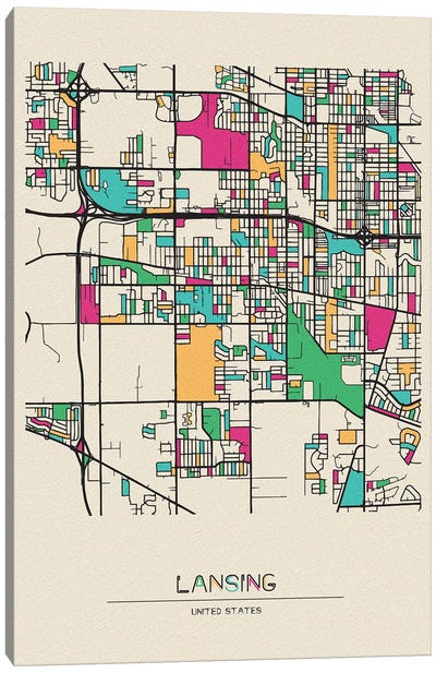 Lansing, Michigan Map Canvas Art Print - City Maps