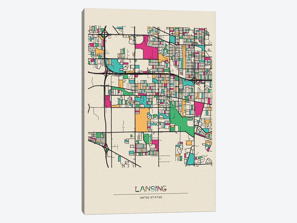 Lansing, Michigan Map by Ayse Deniz Akerman 1-piece Art Print