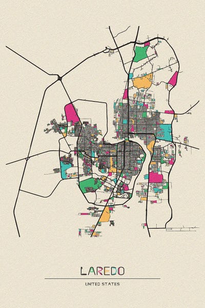 Laredo, Texas Map by Ayse Deniz Akerman art print