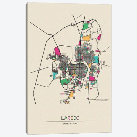 Laredo, Texas Map Canvas Print #ADA527} by Ayse Deniz Akerman Art Print