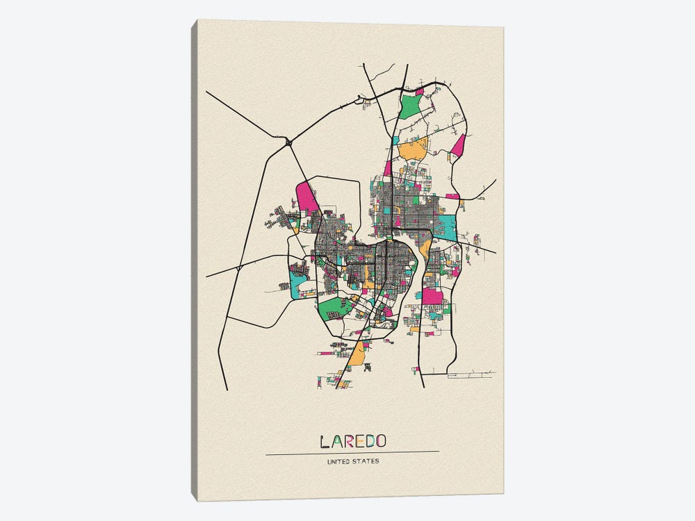 Laredo, Texas Map by Ayse Deniz Akerman 1-piece Canvas Wall Art