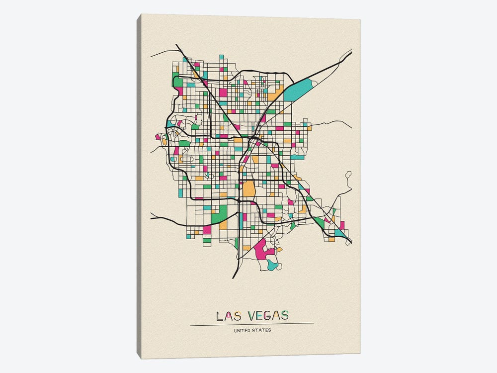 Las Vegas, Nevada Map by Ayse Deniz Akerman 1-piece Canvas Art Print