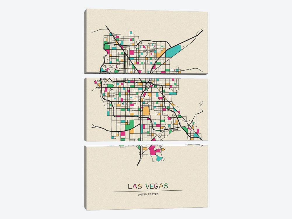Las Vegas, Nevada Map by Ayse Deniz Akerman 3-piece Art Print