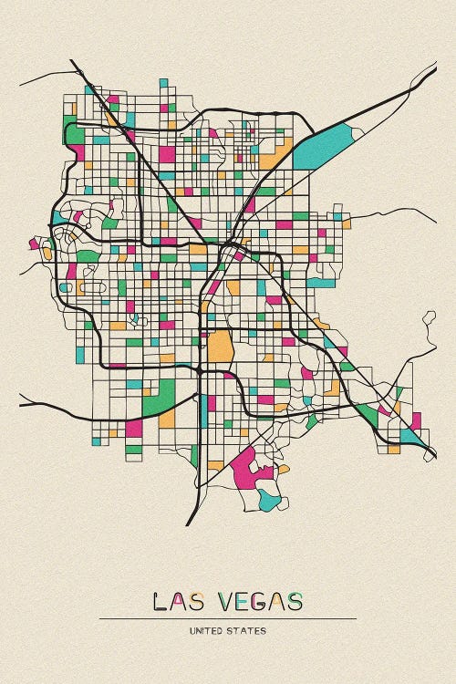 Las Vegas, Nevada Map by Ayse Deniz Akerman wall art