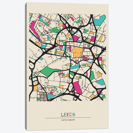 Leeds, England Map Canvas Print #ADA529} by Ayse Deniz Akerman Canvas Wall Art