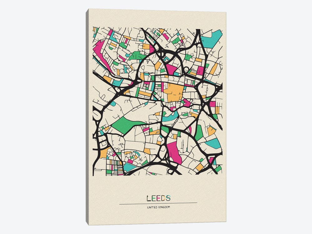 Leeds, England Map by Ayse Deniz Akerman 1-piece Canvas Wall Art