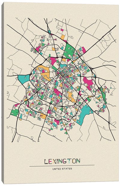 Lexington, Kentucky Map Canvas Art Print - City Maps