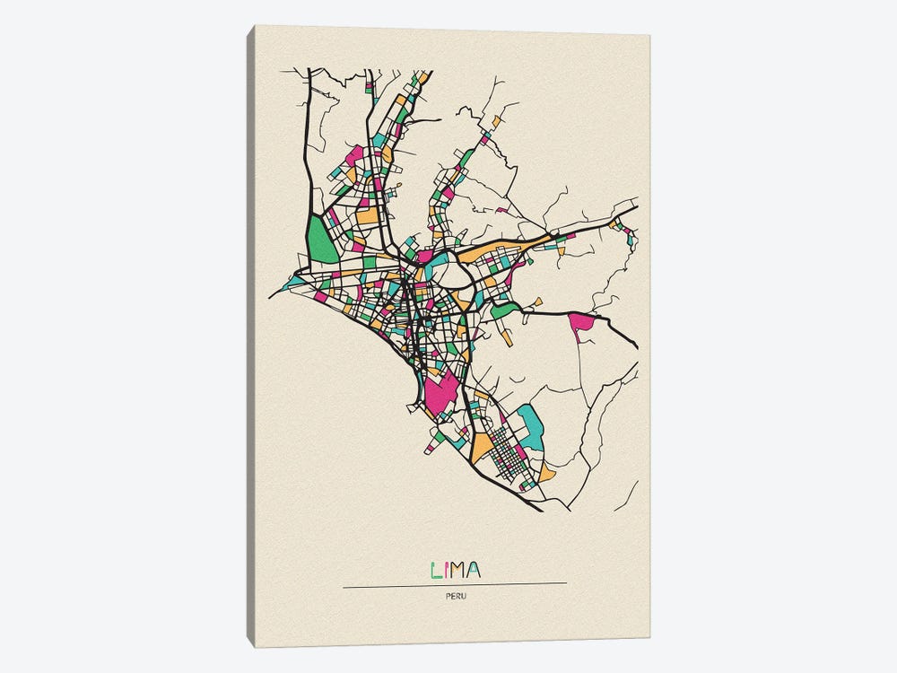 Lima, Peru Map by Ayse Deniz Akerman 1-piece Canvas Art Print