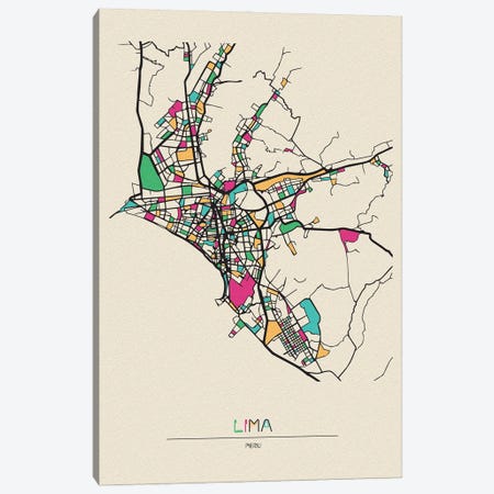 Lima, Peru Map Canvas Print #ADA531} by Ayse Deniz Akerman Canvas Print