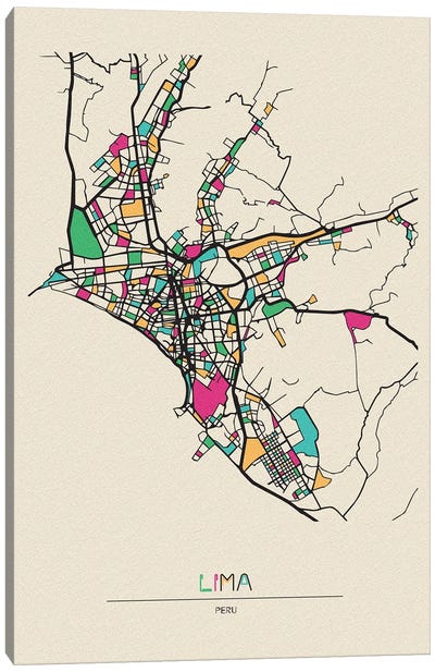 Lima, Peru Map Canvas Art Print - City Maps