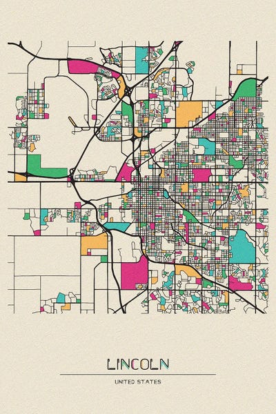 Lincoln, Nebraska Map by Ayse Deniz Akerman art print
