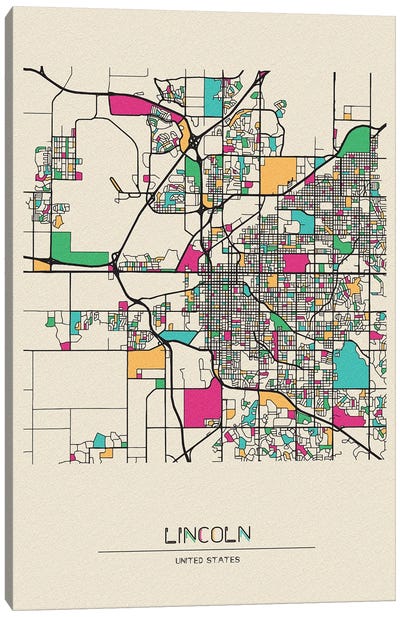 Lincoln, Nebraska Map Canvas Art Print - Nebraska Art