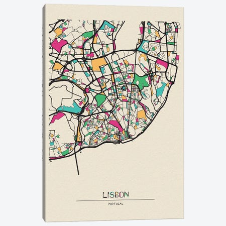 Lisbon, Portugal Map Canvas Print #ADA533} by Ayse Deniz Akerman Canvas Art Print