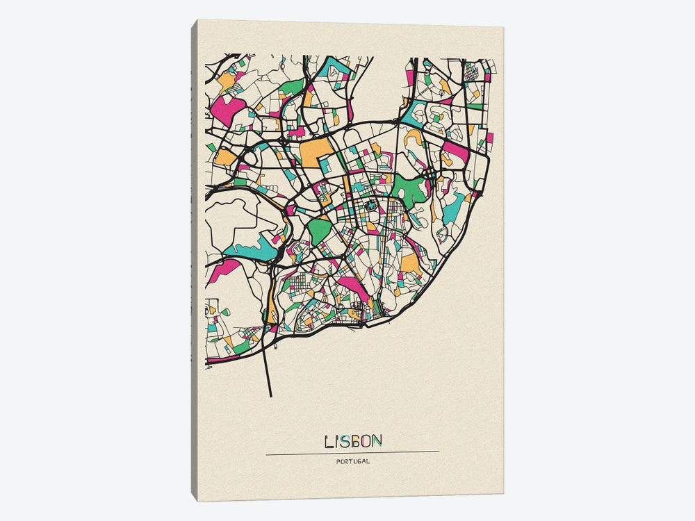Lisbon, Portugal Map by Ayse Deniz Akerman 1-piece Art Print
