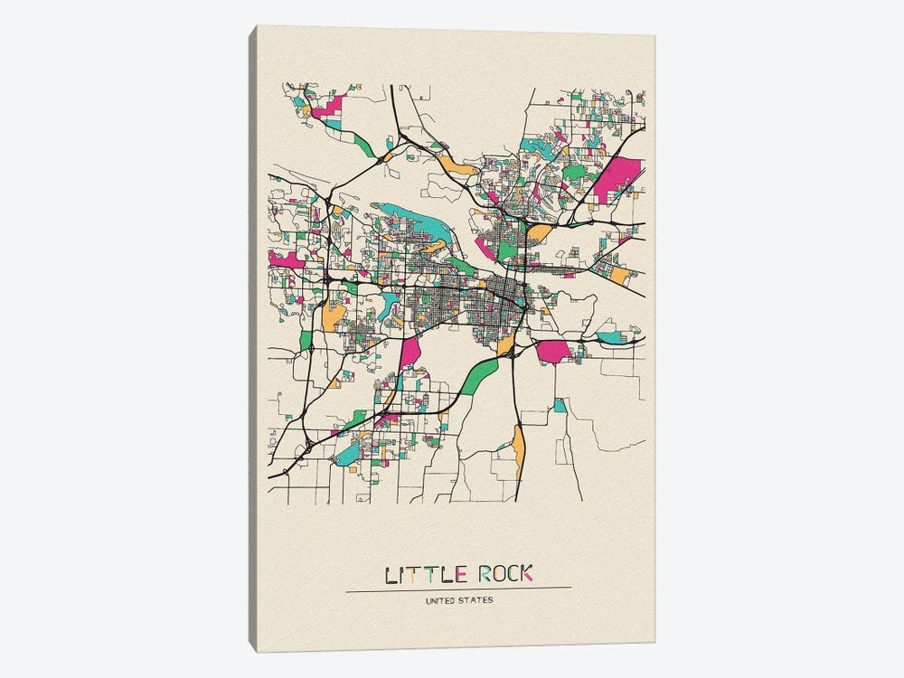 Little Rock, Arkansas Map by Ayse Deniz Akerman 1-piece Canvas Art