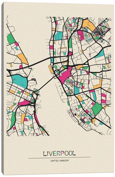 Liverpool, England Map Canvas Art Print - City Maps