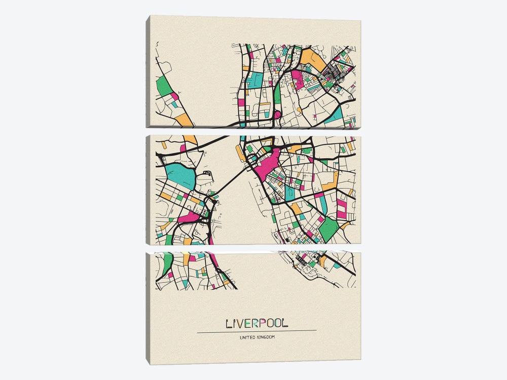 Liverpool, England Map by Ayse Deniz Akerman 3-piece Art Print